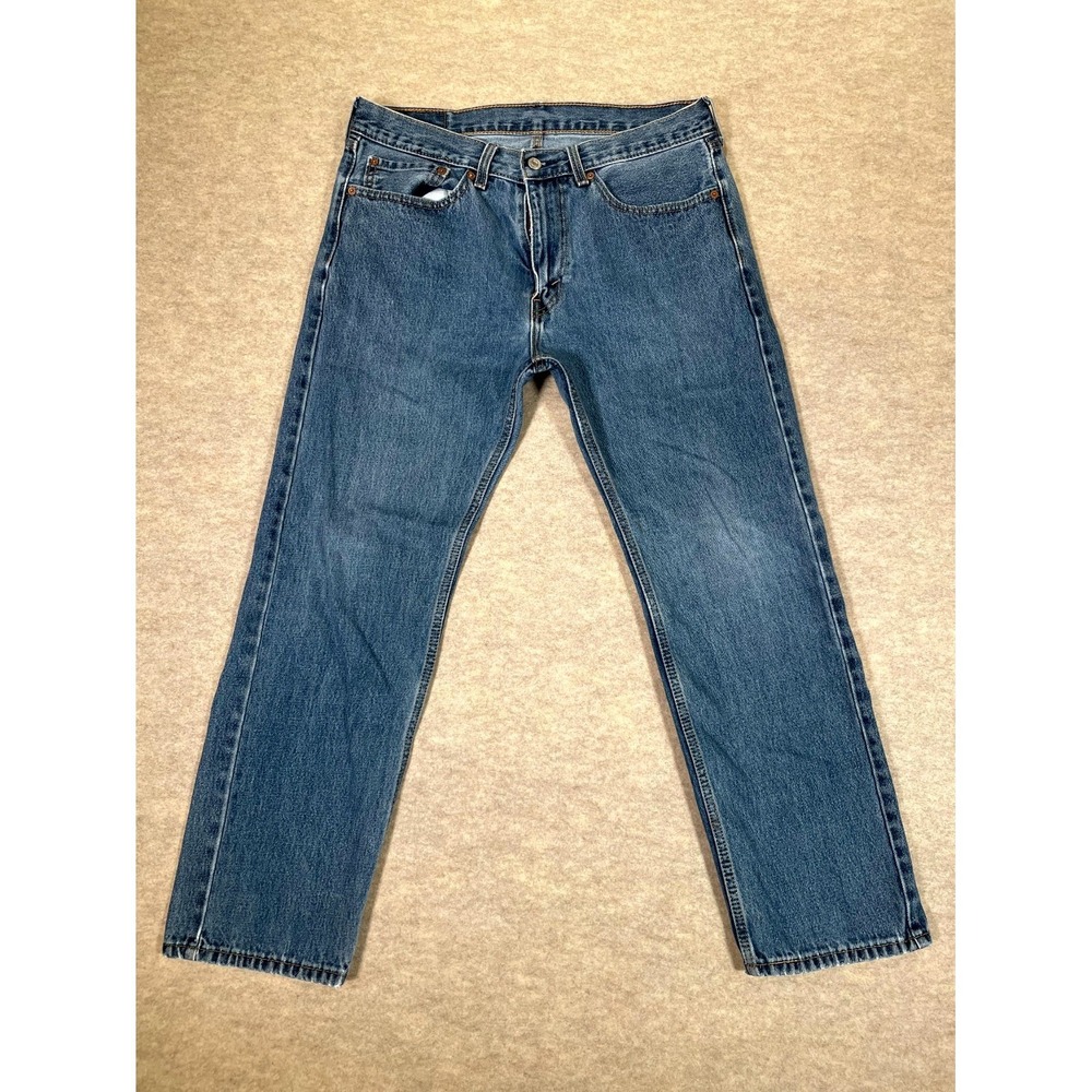 Levi's 505 Authentic Jeans Mens 34x29 Blue Denim Cotton Stretch Straight Leg